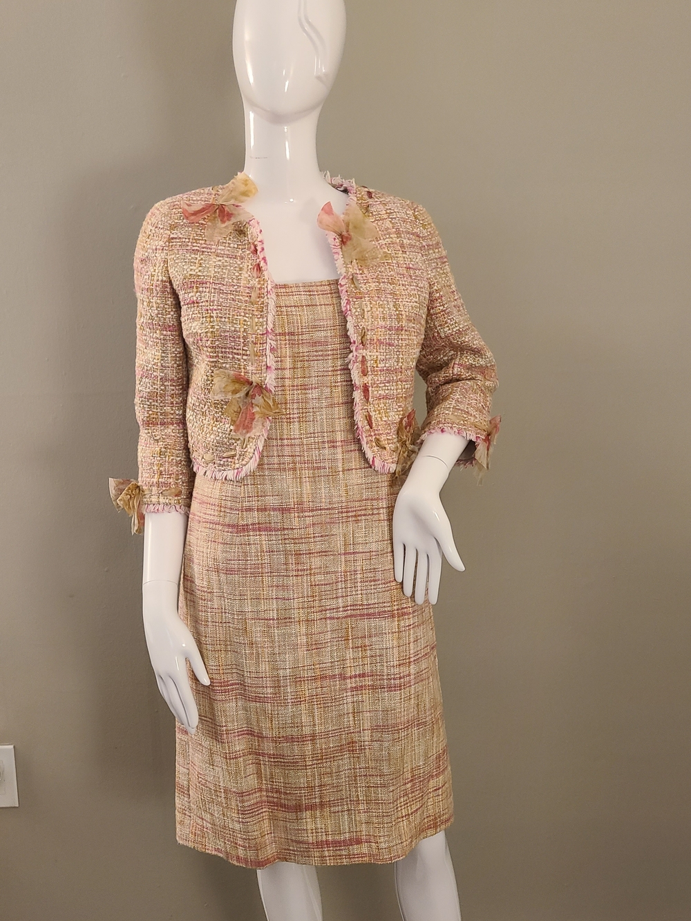 Teri Jon Pastel Pink Tweed Midi Skirt